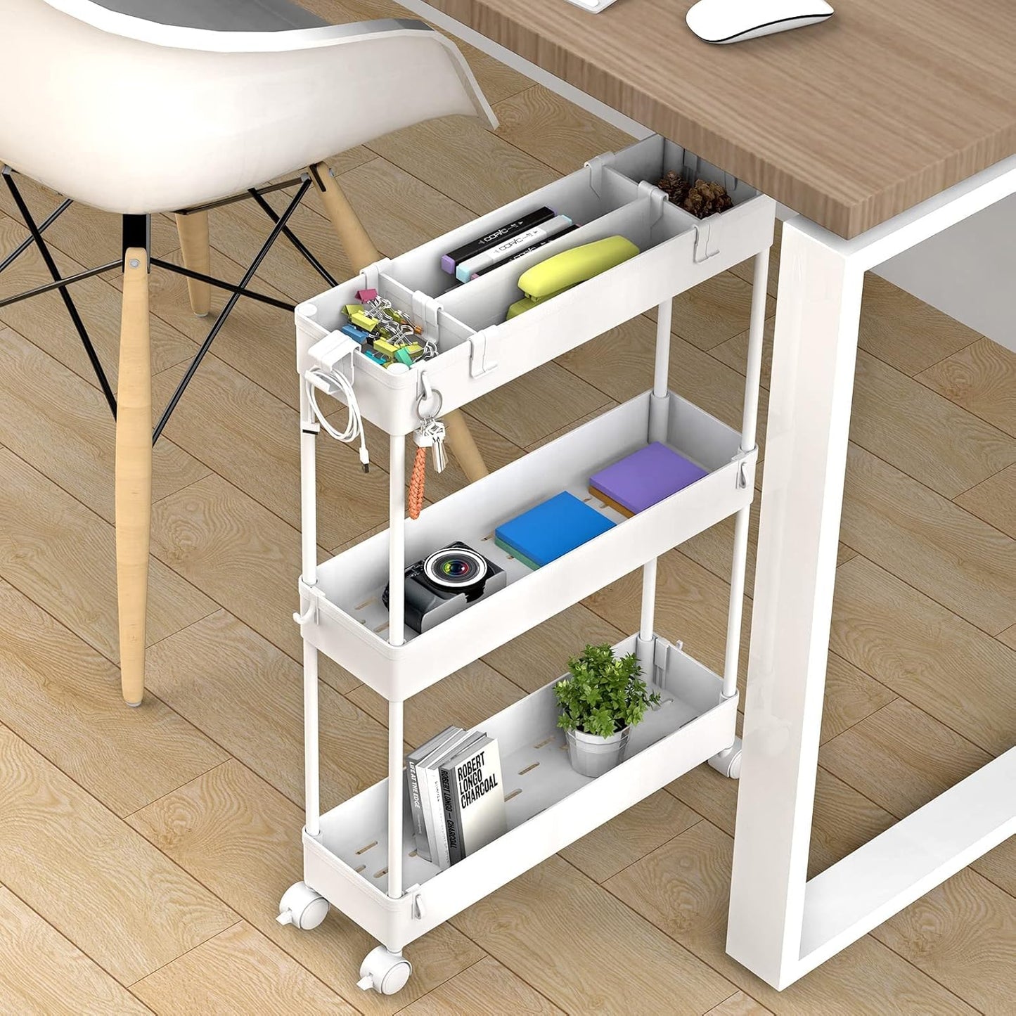 SPACELEAD Slim Storage Cart 3 Tier,Bathroom Organizer Rolling Utility,Mobile Shelving Unit Slide Out for Office, Kitchen, Laundry Room & Narrow Places，Green