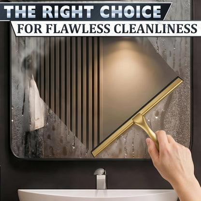 Shower Door Squeegee with Adhesive & Hanging Hooks, 12" Silicone Blade - Stainless Steel All-Purpose Squeegee for Shower Glass, Bathroom Mirror Cleaner Tool Suitable for Tile Walls - Multi-Surface Use