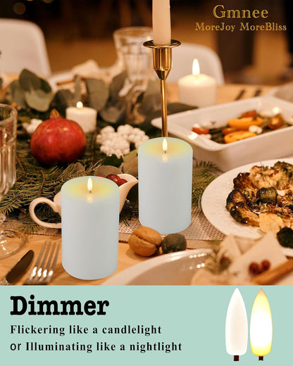 Gmnee 3"x4" Flickering Flameless Candles with Remote Timer, 3" Diameter White Pillar, Real Wax, Set of 2 Large Battery Operated LED Candles for Table and Fireplace Decor (H 4")