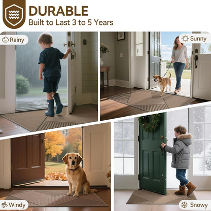 Front Door Mat 17''x30'', Absorbent Dirt Resist Washable Non Slip Low-Profile Indoor Doormat, Easy Clean Welcome Entryway Door Mats, Brown