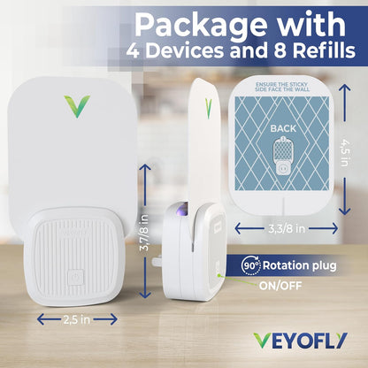 VEYOFLY Fruit Fly Traps for Indoors (2 Device + 4 Refills), Gnat Trap Indoor Plug in, Bug Traps, Flying Insect Trap, Gnat Traps for House Indoor, Fly Trap Indoor for Home Bug Light, Gnats Catcher