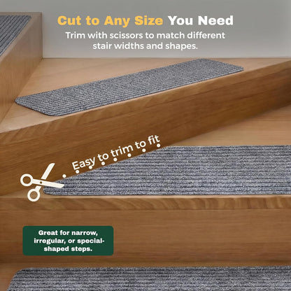 MBIGM 8" X 30" (15 in Pack) Nonslip Carpet Stair Treads Non-Skid Safety Rug Slip Resistant Indoor Runner for Kids Elders & Pets with Reusable Adhesive - Brown - Non Slip Stair Treads Indoor