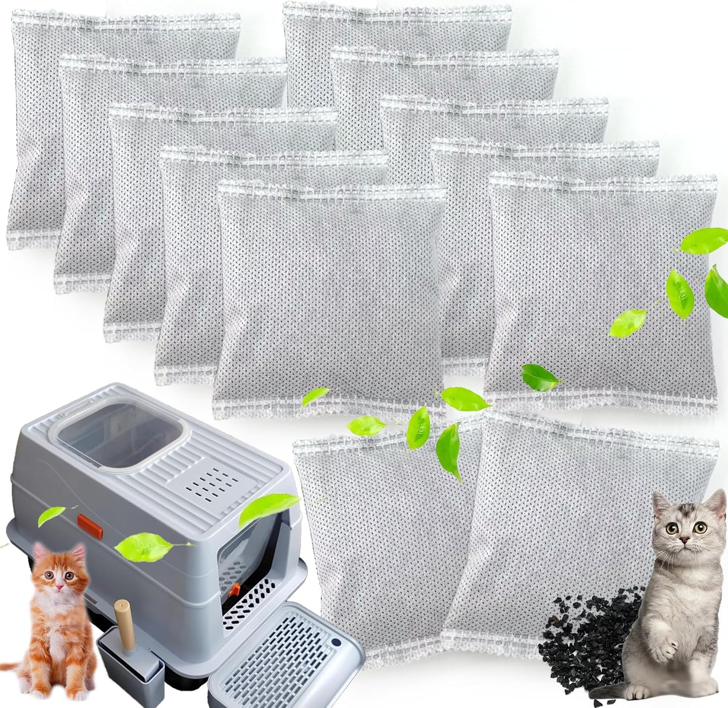 PurifyLogix 12PCS Activated Charcoal Bags for Stainless Steel Litter Box | Natural Coconut shell Charcoal Odor Absorber Bags, Absorb Odors/Control Damp from Pets/Keep Home Fresh