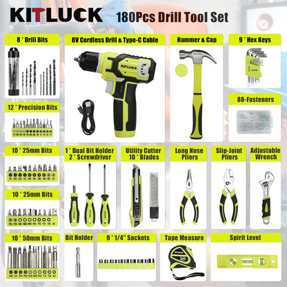 KITLUCK 138-piece Home Tool Kit, Household Hand Repair Tool Set for men, Portable Basic Tool box Set with Tools (Screwdriver, Plier, Wrench, Socket, Harmer, Rule, etc.) for Home and Car