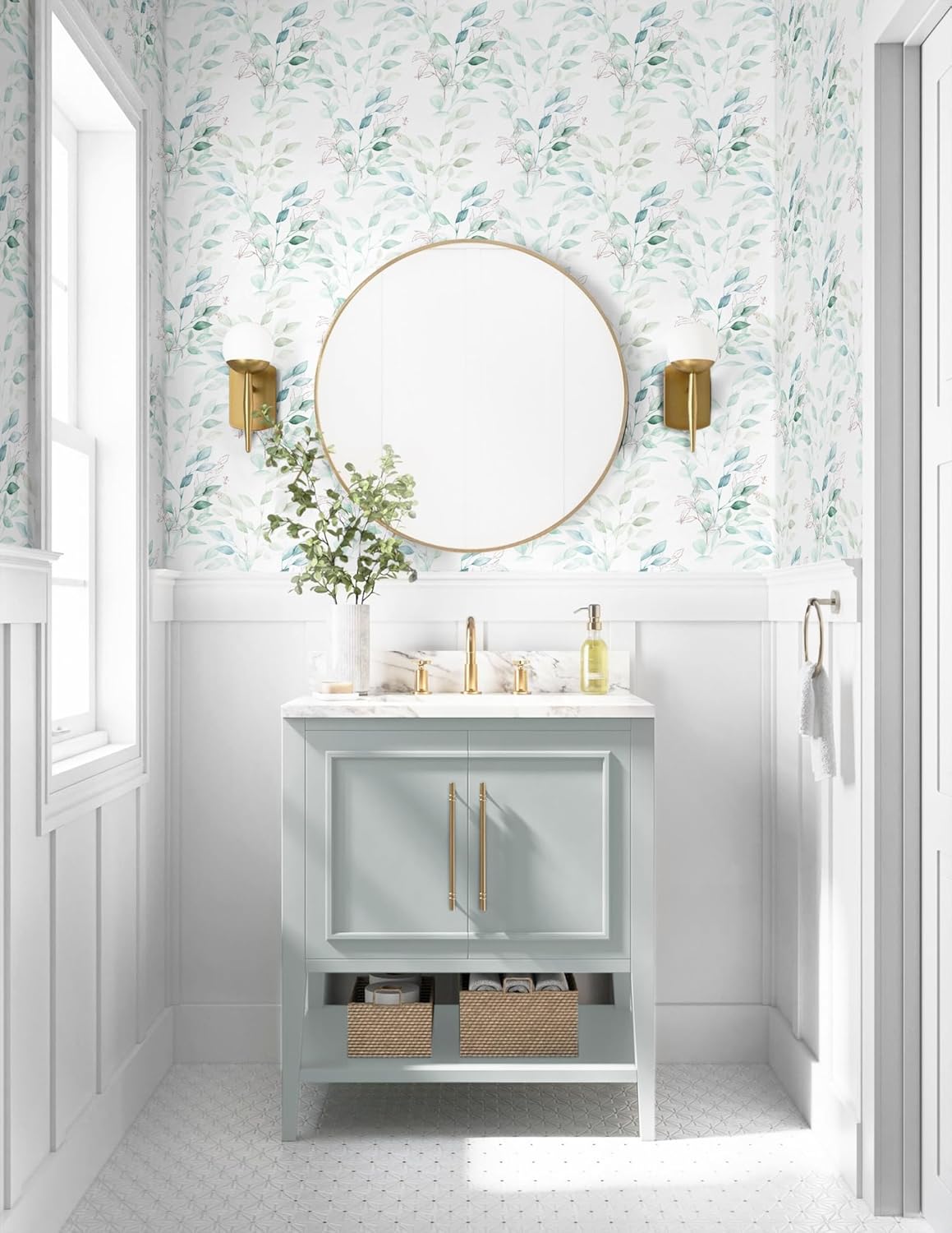 HeloHo Peel and Stick Wallpaper Blue Floral Leaf Wall Paper Self Adhesive Removable Thicken Waterproof Contact Paper for Bathroom Bedroom Living Room Decor Renter Friendly Wallpaper 15.35" X 78.7"