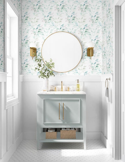 HeloHo Peel and Stick Wallpaper Blue Floral Leaf Wall Paper Self Adhesive Removable Thicken Waterproof Contact Paper for Bathroom Bedroom Living Room Decor Renter Friendly Wallpaper 15.35" X 78.7"