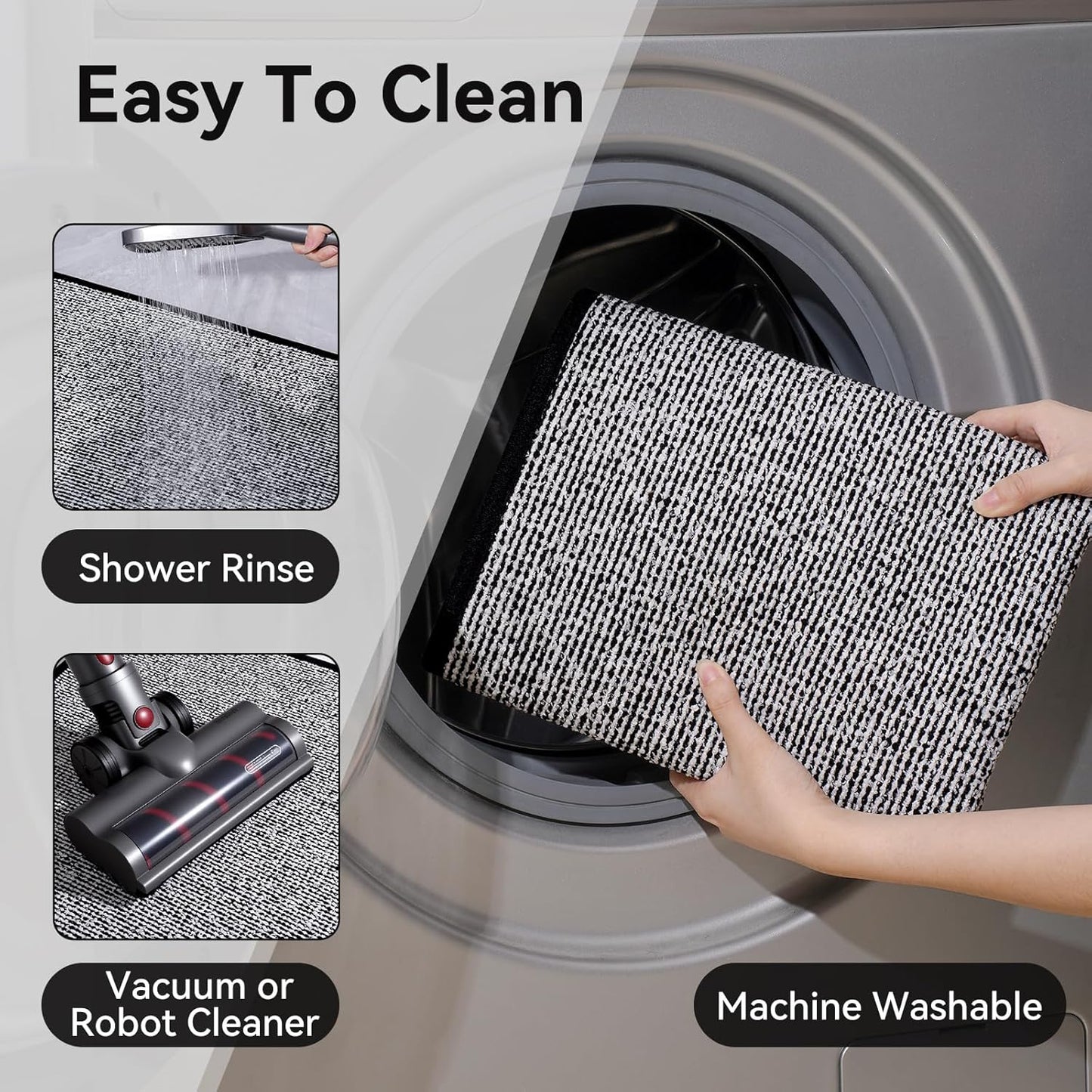 Non Slip Bath Mat with Rubber Backing, Absorbent Quick Dry Bath Rugs Washable, Thin Bathroom Rugs Fit Under Door for Bathroom Floor, Shower and Sink, 16"×24", Grey