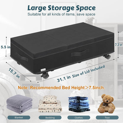 Supowin Under Bed Storage with Wheels, Rolling Underbed Storage Containers with Lids, Under Bed Shoe Storage Bins Organizer with Reinforced Metal Bottom Support and Three Handles