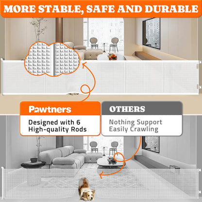 Pawtners Retractable Baby Gates Extra Wide, 41" Tall Extends up to 71" Wide, Dog Gate Indoor for Stairs, Pet Gate with Support Rods for Doorways Hallways Indoor & Outdoor-Black