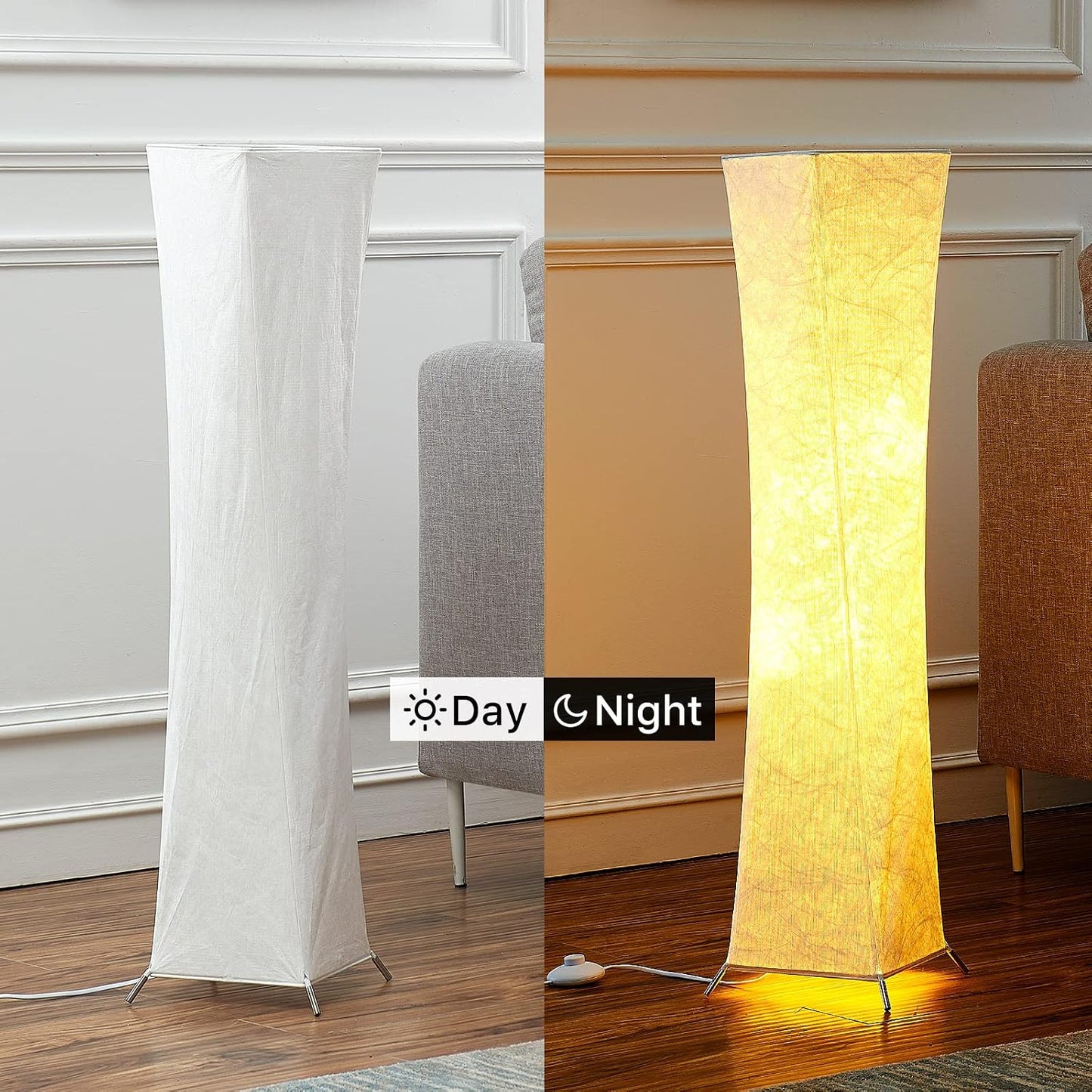 chiphy Floor Lamp, Dimmable 61" Tall Standing Lamp, 3 Levels Adjustable Brightness 12Wx2 LED Bulbs, Column Floor Light w/White Fabric Shade, Home Decor for Living Room, Bedroom, Kids Room
