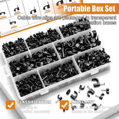 mankk 630PCS Steel Nail Cable Clips 4/5/6/8/10mm Round & 5/6mm Square | cable tacks for CAT6 RJ45 RG6 RG59 ethernet coax cords, white wall mounting clips