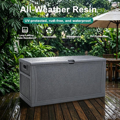 EHHLY Outdoor Storage Box Large-120 Gallon Deck Box with Hydraulic Pistons&Lockable Secure, Waterproof Resin Package Delivery Box for Outside Porch, Curbside, Patio, Home