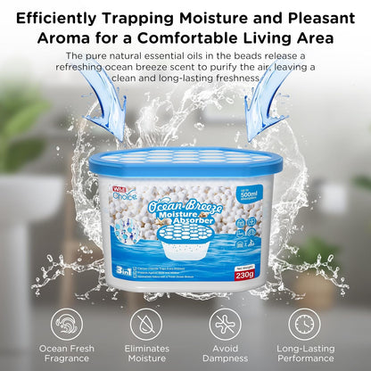 W&E Choice Moisture Absorbers with Ocean Breeze, Portable Dehumidifier for Closet & Bathrooms, Kitchen, Humidity Absorber Odor Eliminator Absorber 6 Pack
