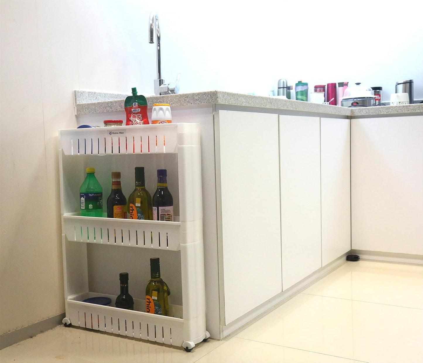 Laundry Room Organizer, Mobile Shelving Unit Organizer with 5 Large Storage Baskets, Gap Storage Slim Slide Out Pantry Storage Rack for Narrow Spaces