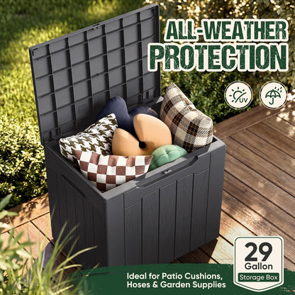 Devoko 100 Gallon Waterproof Large Resin Deck Box Indoor Outdoor Lockable Storage Container for Patio Furniture Cushions Garden Tools (100 Gallon, Black)