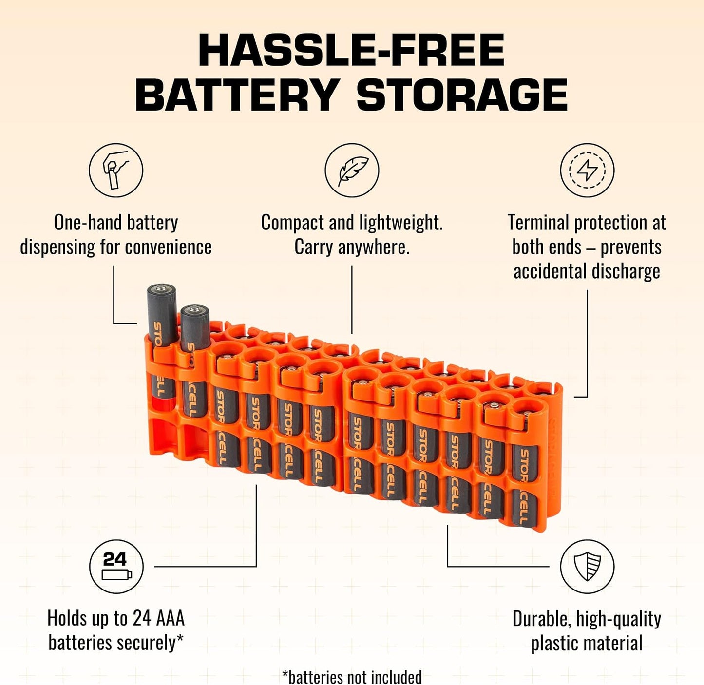 AA Battery Storage Caddy by Storacell, Yellow - Holds 24 Batteries (Not Included)