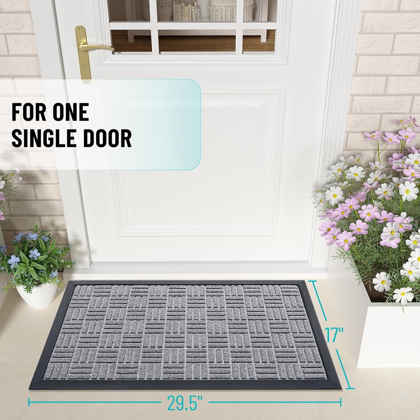 OLANLY Front Door Mat Outside Entrance 29.5x17, Absorbent, Heavy Duty Sturdy Natural Rubber Doormat Indoor Outdoor, Stain and Fade Resistant, Non-Slip Backing Low Profile Floor Mat for Entryway, Grey