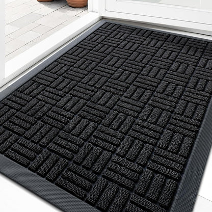 OLANLY Front Door Mat Outside Entrance 29.5x17, Absorbent, Heavy Duty Sturdy Natural Rubber Doormat Indoor Outdoor, Stain and Fade Resistant, Non-Slip Backing Low Profile Floor Mat for Entryway, Grey