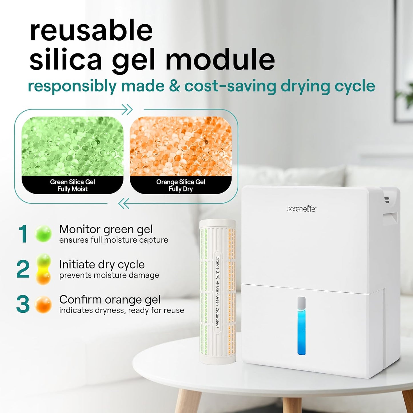 SereneLife Dehumidifier, Quiet 2-in-1 Thermoelectric & Desiccant Dehumidifiers for Home, 85 oz Tank Drying Base w/Small Room Attachment, Smart Humidity Control for Basement, Bathroom, Bedroom, Closet
