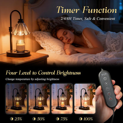 Candle Warmer Lamp with Adjustable Height - Flameless 4-Level Dimmable Wax Warmer, Timer Function & Stylish Design in Multiple Colors (Green)