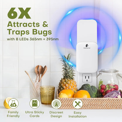 Flying Insect Trap Indoor - Plug-in Fly Catcher and Killers Includes Refills for House Flies, Fruit Flies, Gnats,Cover up to 800 ft², Off-White, 1 Trap + 4 Refills