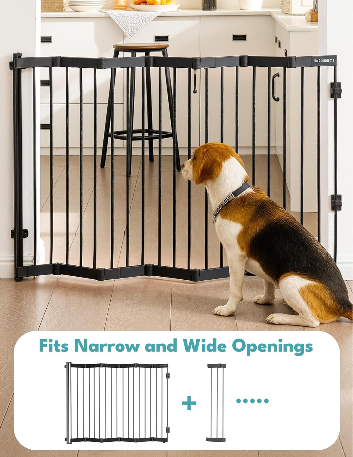 No Pawblems Retractable Safety Gate, Metal Adjustable Dog Gate for Doorways, Stairs & Hallways, Expands to 38" Wide, Auto Retract Design, No Bottom Bar, Black