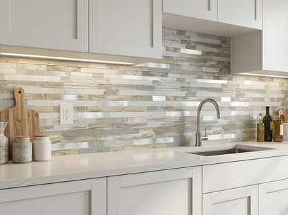 Yipscazo 2026 New Upgrade 11.34" X 11.57" Peel and Stick Backsplash, Stick on Backsplash Tiles for Kitchen, Bathroom, Fireplace (10 Sheets, Beige Rocks + Rose Gold)