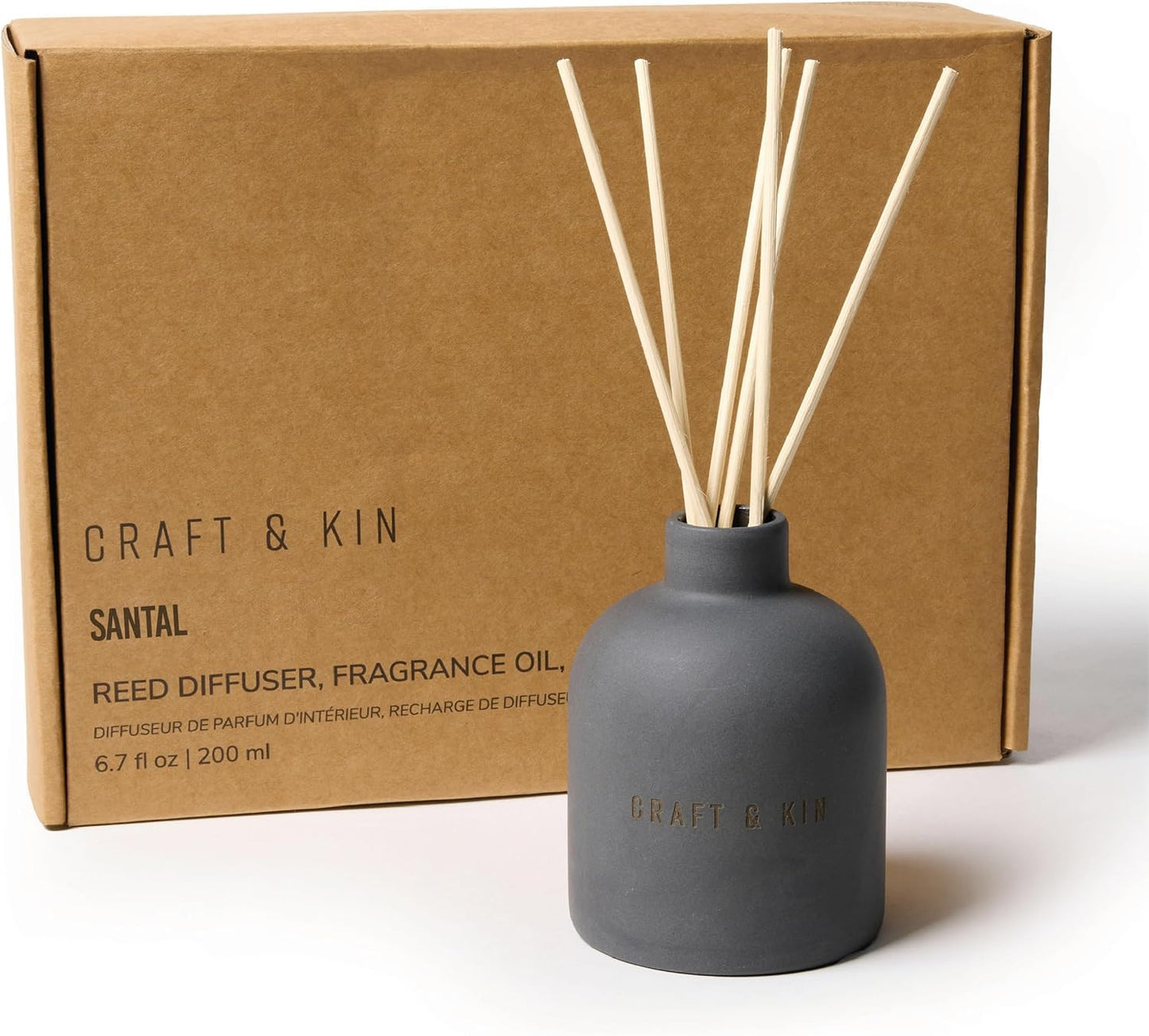Craft & Kin Reed Diffuser for Home & Bathroom – Neroli & Jasmine Holiday Reed Diffuser Set with Fragrance Sticks, Long-Lasting Alcohol-Free Winter Scent, Earthenware Collection, 6.7oz