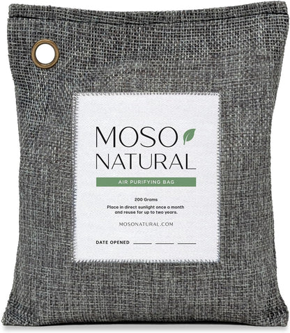 Moso Natural Air Purifying Bag 200g (3 Pack) HGTV Editor's Pick | Premium Bamboo Charcoal Odor Absorber for Home & Car | Closet Odor Eliminator & Car Air Freshener | Long Lasting Charcoal Bags