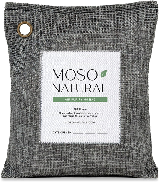 Moso Natural Air Purifying Bag 200g (3 Pack) HGTV Editor's Pick | Premium Bamboo Charcoal Odor Absorber for Home & Car | Closet Odor Eliminator & Car Air Freshener | Long Lasting Charcoal Bags