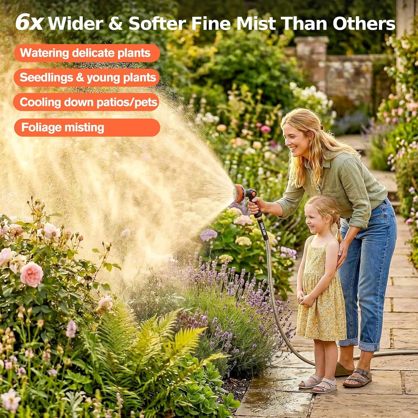 Rosy Earth Garden Hose Nozzle, 3.6" Ultra-Wide Metal Hose Sprayer, Orange