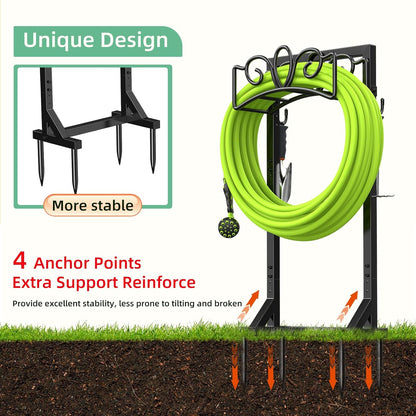 Garden Hose Holder Reel, Upgraded Metal Hose Reels Holds 150ft Hose, Heavy Duty Freestanding Water Hose Holders, Detachable Hose Storage Hanger for Outside - Fan-Shaped