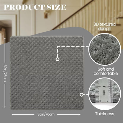 DEXDE Bullnose Stair Treads for Wooden Steps Non-Slip Stair Runner, 14 Pcs | Reusable bullnose carpet Stair Treads Indoor, Peel and Stick Stair Rugs with Edge Protection, Soft Washable, 30"x9.5" Grey