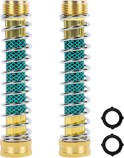 Triumpeek 3/4" Brass 2 Way Hose Splitter, Brass 2 Way Garden Hose Connector with 2 Pcs Garden Hose Coiled Spring Protectors and 6 Rubber Washers