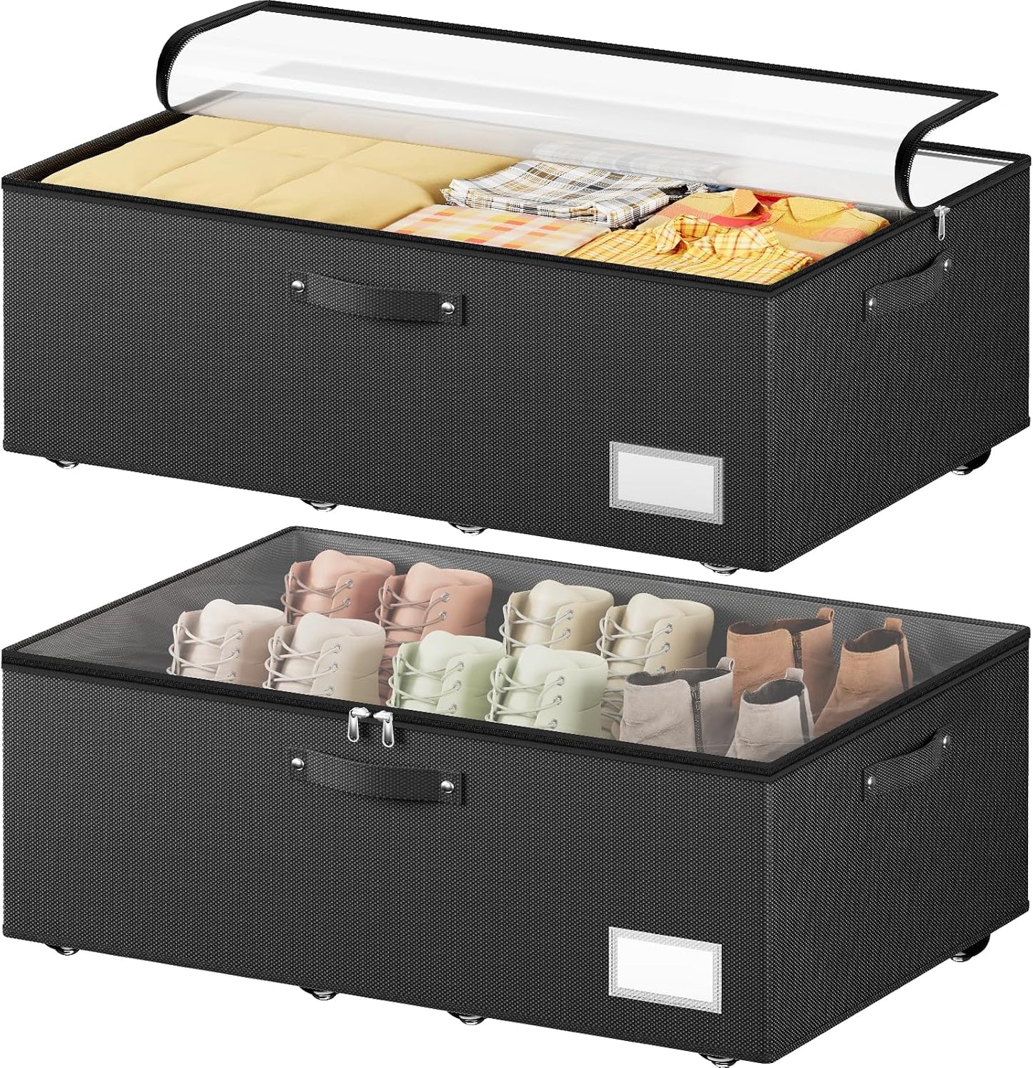 Dayacoco Under Bed Storage With Wheels,10in Underbed Storage Containers 65L | Large Capacity Underbed Storage, No Assembly Required Rolling Under Bed Storage for Clothes Blankets Shoes Beige
