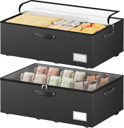 Dayacoco Under Bed Storage With Wheels,10in Underbed Storage Containers 65L | Large Capacity Underbed Storage, No Assembly Required Rolling Under Bed Storage for Clothes Blankets Shoes Beige