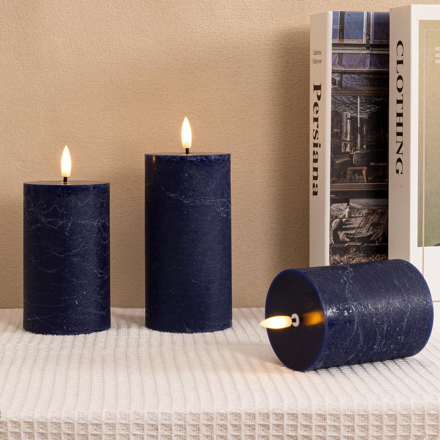 White Flameless Pillar Candles, Battery Operated Wax Candles with Remote, Flat Top Flickering Flameless Candles, LED Candle for Home, Wedding, Party Decor, Set of 3, Φ 3" H 4" 5" 6"
