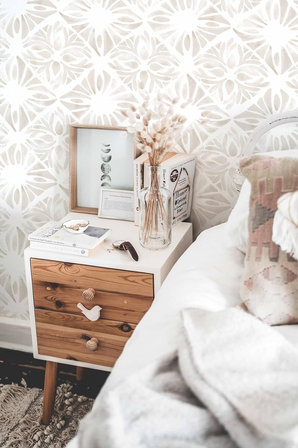 Boho Wallpaper Neutral Peel and Stick Wallpaper 78.7"x17.3" Geometric Wall Paper Beige and White Contact Paper Textured Removable Vinyl Waterproof for Bedroom Farmhouse Kitchen Bathroom