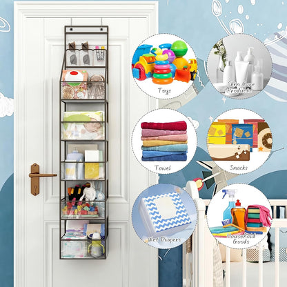 Fixwal 6-Shelf Over The Door Hanging Pantry Organizer Hanging Storage with Clear Plastic Pockets Behind The Door Storage Organizer with 3 Small PVC Pockets for Closet Bedroom Bathroom (Grey)