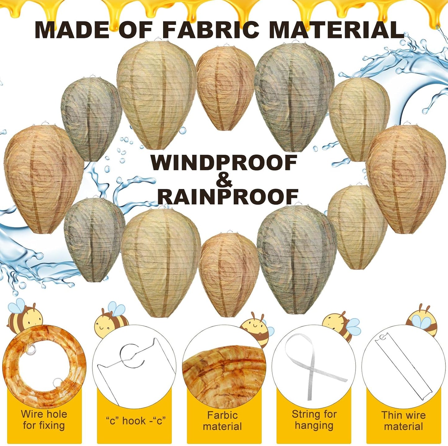 Qualirey 12 Pcs Paper Wasp Nest Hanging Decoy for Tree, Front Back Porch, Back Deck, Outdoor Home Garden, Fake Hornet Nest Waterproof Wasp Trays Repellent
