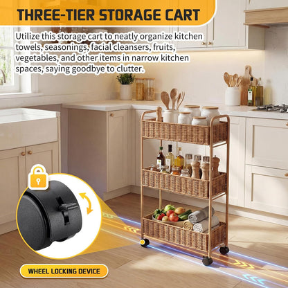 FOCHIER F Utility Slim Storage Cart,3-Tier Rolling Kitchen Office Laundry Room Cart,Mobile Shelving Unit Organizer for Living Room Bathroom Baby Diaper Narrow Places (Black, 3 Tiers-7.1 inch (W))