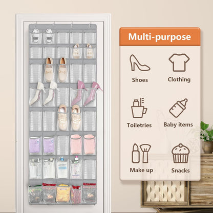 FENTEC 40 Large Pockets Over The Door Shoe Organizer, Mesh Hanging Shoe Organizer Shoe Rack for Closet Mesh Closet Shoe Holder, Over Door Organizer, Shoe Organizer for Wall, Grey, 1 Pack