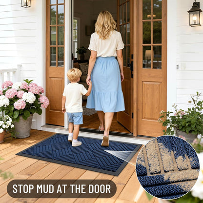 OLANLY Front Door Mat Outside Entrance 29.5x17, Absorbent, Heavy Duty Sturdy Natural Rubber Doormat Indoor Outdoor, Stain and Fade Resistant, Non-Slip Low Profile Floor Mat for Entryway, Grey Diamond