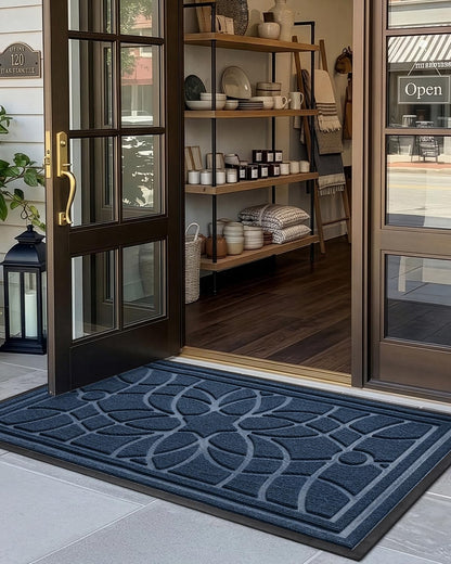 DEXI Front Door Mat Outside Entrance, Heavy Duty Non Slip Low Profile Doormat for Entryway, Trap Dirt and Moisture Welcome Mats, Easy Clean, Patio, Garage, 3x2, Blue