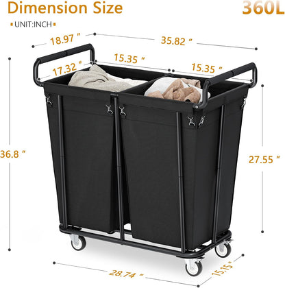 Gewudraw Large laundry hamper with Wheels, 3 Bag Big Rolling Laundry Hamper Sorter Cart, Extra Large Laundry Clothes Hamper, Heavy Duty Laundry Basket Organizer for Laundry Room,Bathroom,Black