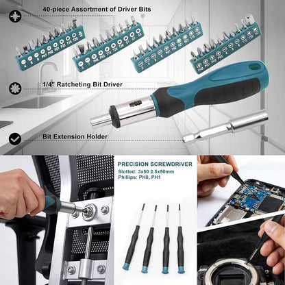 199 Piece Tool Kit for Home,General Household/Auto Repair Tool Set,Basic Hand Tool Kit with Socket Wrench,Tool Box Case for Men,Perfect for Diyer Handyman Homeowner