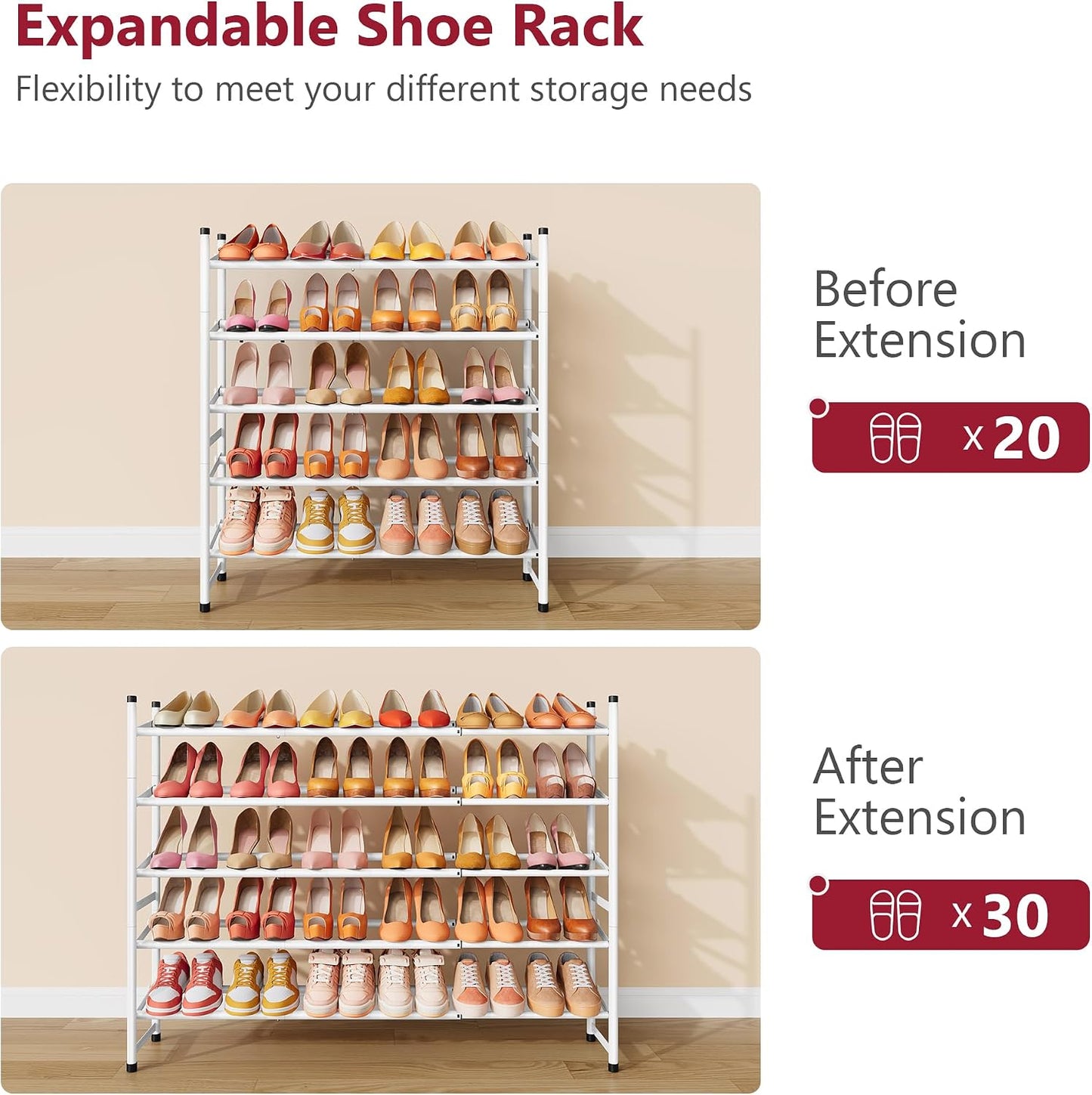 Tajsoon Expandable Shoe Rack for Closet 3 Tier, 28“-41“Adjustable & Stackable Shoe Shelf Storage, Metal Shoe Rack Organizer for Front Door Entrance, Closet, Garage, Entryway, Black