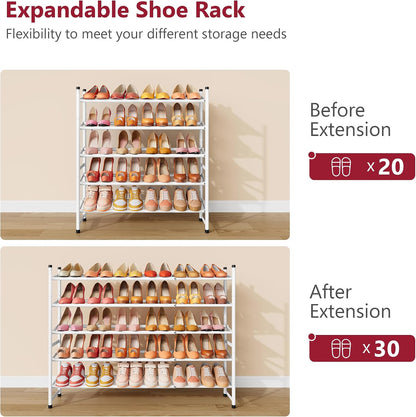 Tajsoon Expandable Shoe Rack for Closet 3 Tier, 28“-41“Adjustable & Stackable Shoe Shelf Storage, Metal Shoe Rack Organizer for Front Door Entrance, Closet, Garage, Entryway, Black