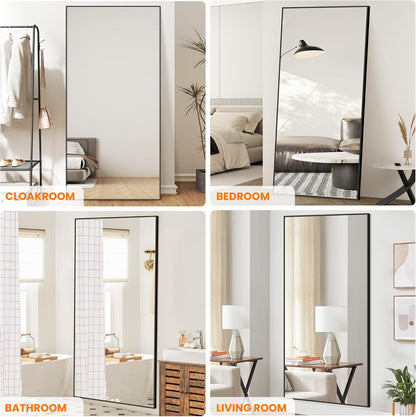 TRAHOME Full Length Floor Mirror 56"x15", Standing Mirror with Aluminum Frame, Large Body Mirror for Bedroom, Living Room and Bathroom, Black