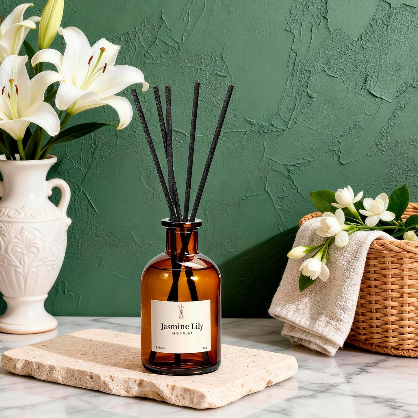 Reed Diffuser Set, 8.12 fl.oz Citrus Scent Oil Diffuser with Sticks, Long-Lasting Home Fragrance Reed Diffuser for Bathroom Shelf Decor, Air Freshener Room Diffuser, 2 Pack
